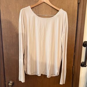 ZELOS Light Beige Long Sleeve Scoop Neck Top